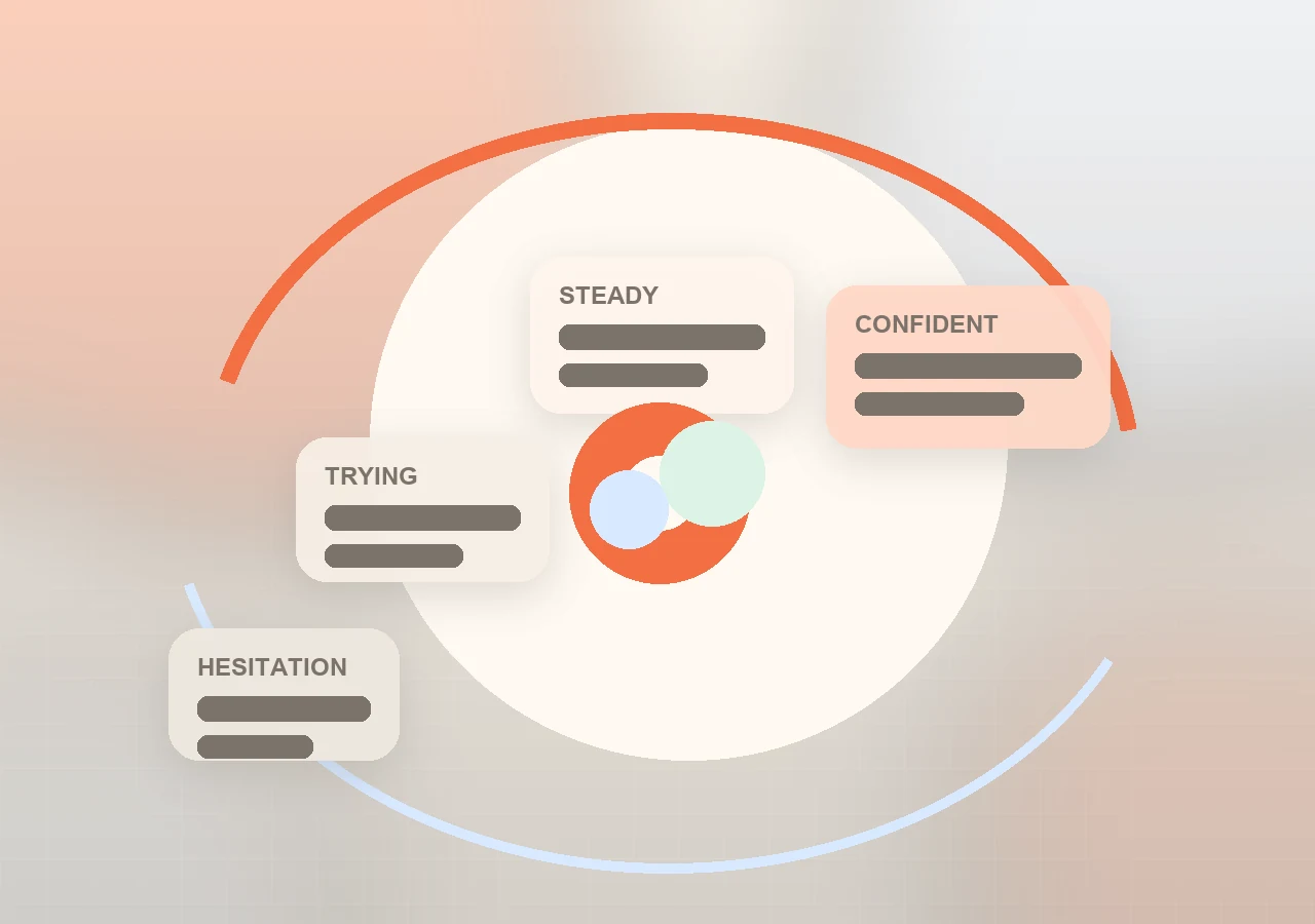 Illustration of confidence growing from hesitation to steadier, more confident speaking.